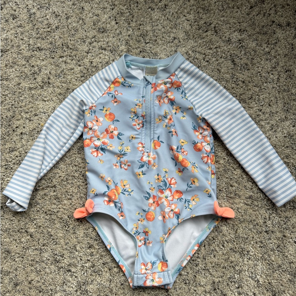 Floral Kids Swimwear with Stripes